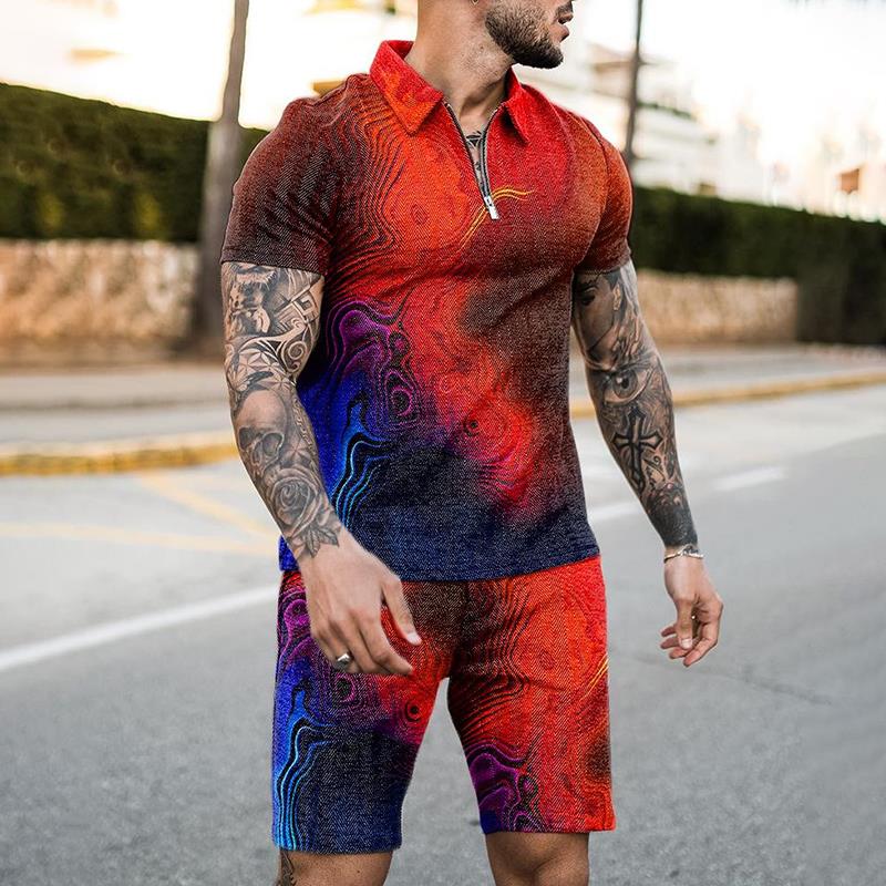Summer Clothing Beach - Summer Zipper Polo Shirt Suit 2