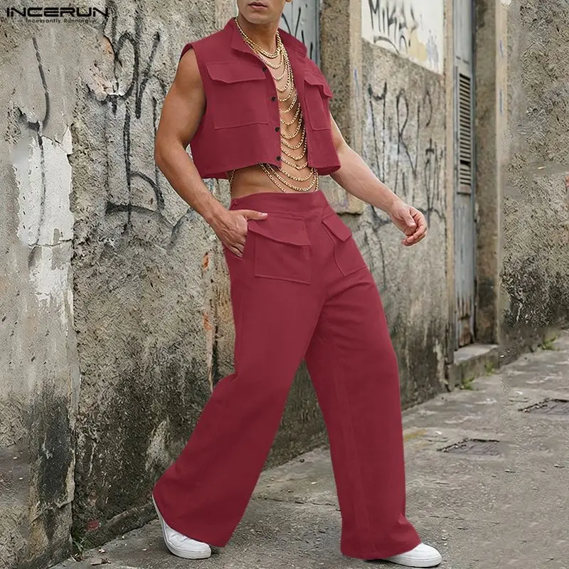 Summer Clothing Haul - INCERUN Men Sets Solid Sleeveless Crop