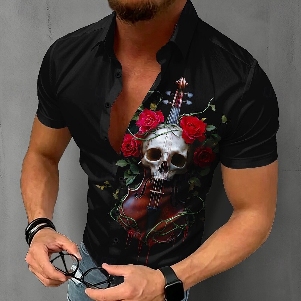 Summer Rose Clothing - Men's Gothic Skull Shirt Short Sleeve