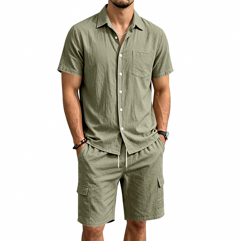 Summer Clothing Haul - Men Summer American Linen Two Piece