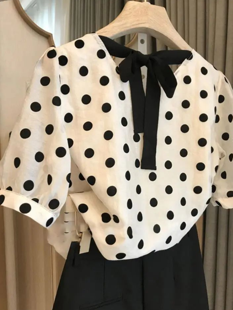 Polka Dot Blouses Women Elegan - Summer Clothing Aesthetic recension och pris
