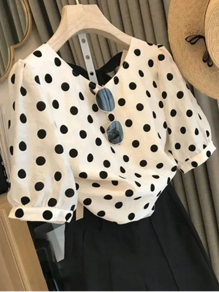 Polka Dot Blouses Women Elegan - Summer Clothing Aesthetic recension och pris