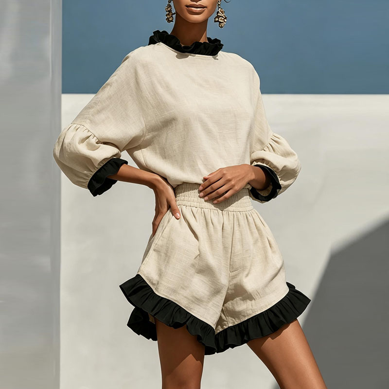 Boho Contrast Ruffle 2 Piece S - Summer Vacation Clothing Women recension och pris