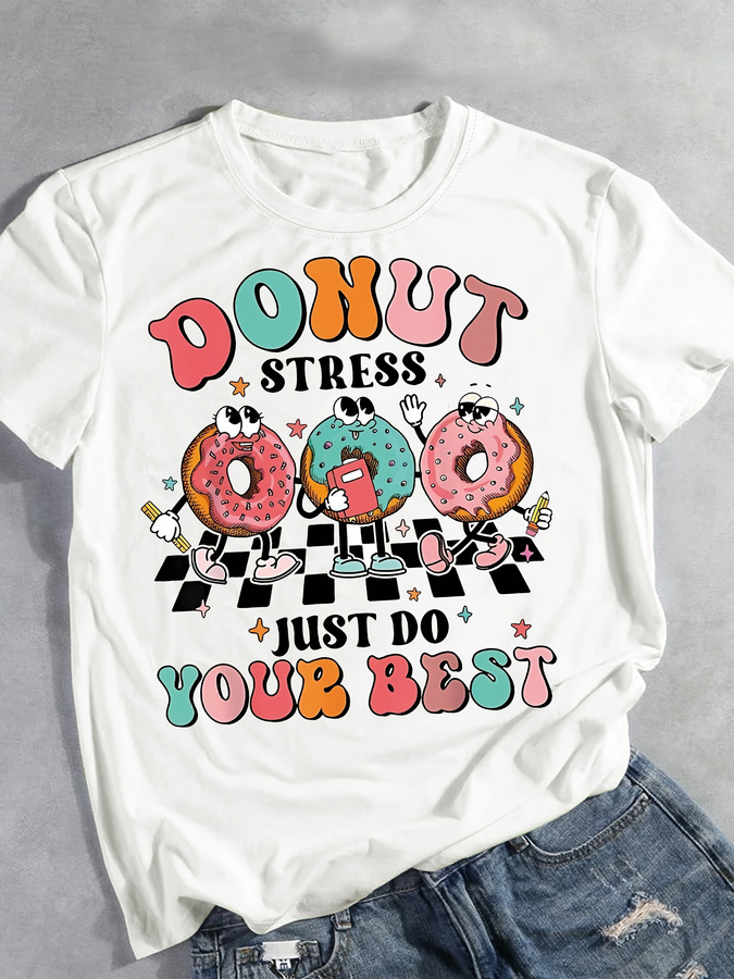 Cartoon Donut Print T-shirt, S - Summer Clothing Trends 2025 recension och pris