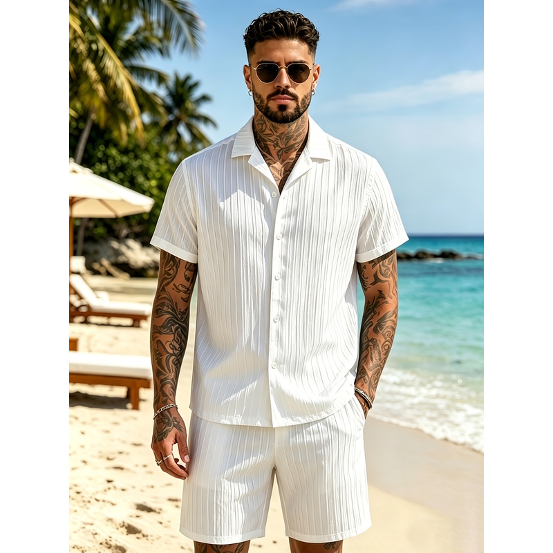 2Men's Summer Casual Suit Set， - Summer Clothing Beach recension och pris