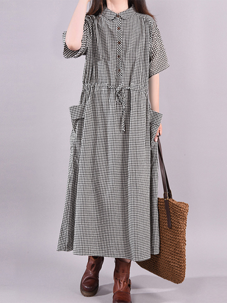 Fashion Vintage Dress Plaid Dr - Summer Clothing Drawing recension och pris